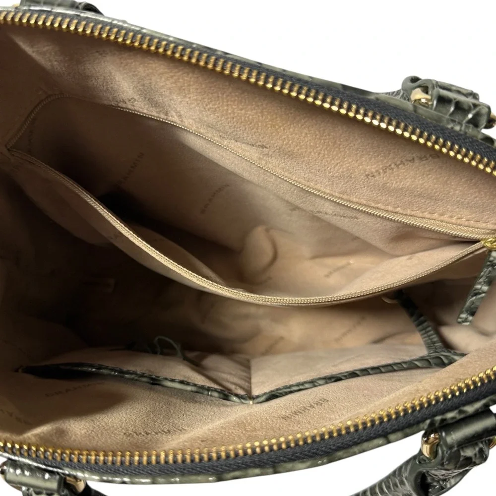 BRAHMIN Duxbury Satchel Olive Gray Melbourne‎ Croc Leather Size Medium